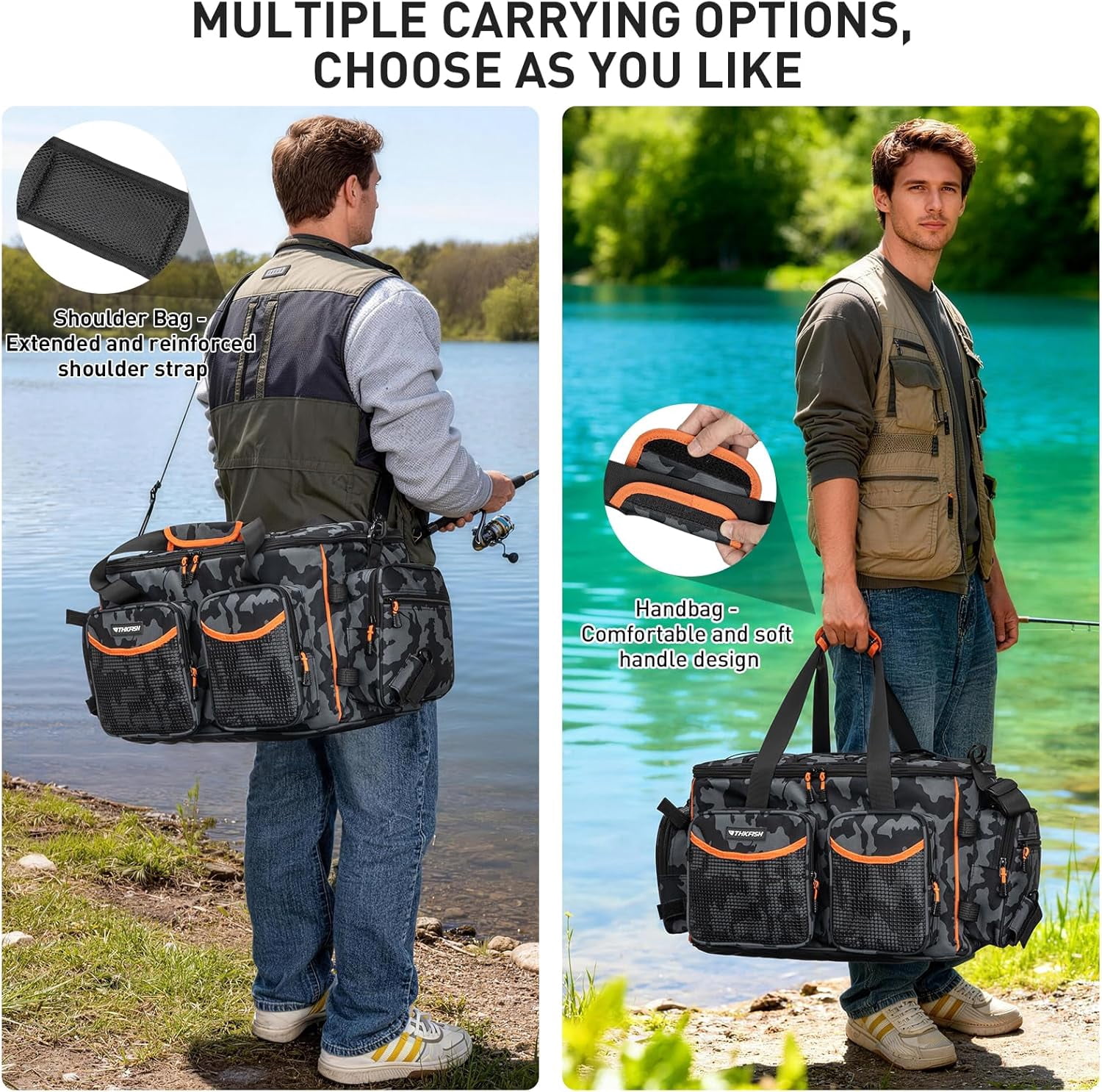Fishing Tackle Bag for 3600/3700 Box Waterproof Soft Bottom Large Storage with Rod Holders