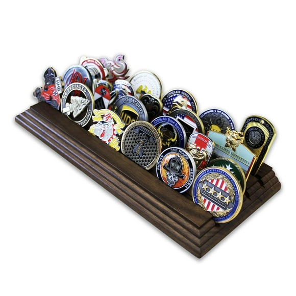 4 Row Challenge Coin Holder - Military Coin Display Stand - Amazing Military Challenge Coin Holder - Holds 19-25 Coins 4 Rows Made in The USA! (Solid Walnut)