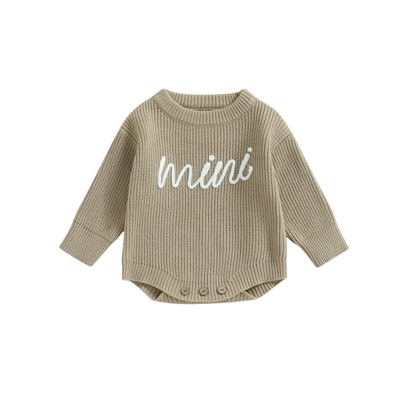 Bagilaanoe Newborn Baby Boy Girl Knitted Rompers Sweater Long Sleeve Letter Embroidery Bodysuits3M 6M 9M 12M 24M Infant Warm Jumpers Tops Fall Loose Knitwear
