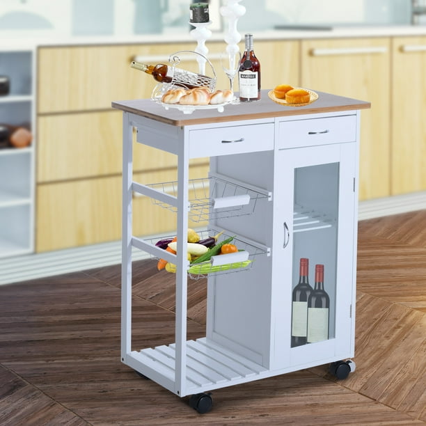 Anself 34" Rolling Kitchen Trolley Serving Cart with Drawers and