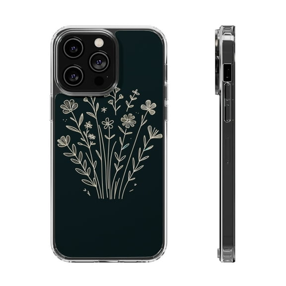 DistinctInk Hybrid (Acrylic / TPU) Clear Slim Fit Case for Apple iPhone 14 Pro (6.1" Screen) - "Blossoming Joy: Delicate Minimalistic Spring Flowers"