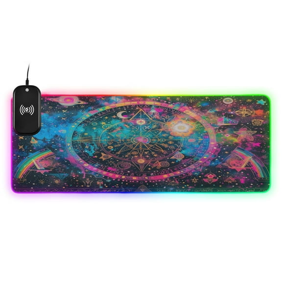 Wireless Charging Mouse Pad Large RGB Gaming Desk Mat 13 Light Modes Mousepad 31.5x11.8 Colorful Starry Sky