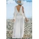 thumbnail image 1 of ABPHQTO Vestido maxi blanco con hombros descubiertos y abertura lateral con cuello en V profundo para mujer, 1 of 5