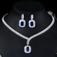 thumbnail image 2 of Dainty Dark Blue Cubic Zircon Baguette Necklace Earrings Women Party Jewelry Set, 2 of 8