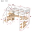thumbnail image 2 of Full Size Metal Loft Bed with Storage Staircase and Small Wardrobe,Metal Platform Bed Frame with Built-in Desk and Storage Shelves,White, 2 of 9