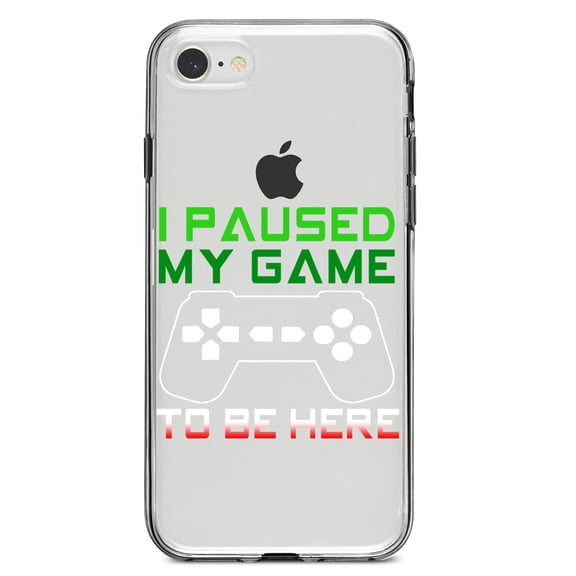 DistinctInk Clear Shockproof Hybrid Case for iPhone 7 8 SE (2020 Model) 4.7" Screen TPU Bumper Acrylic Back Tempered Glass Screen Protector - I Paused My Game to Be Here Gamer Video Games