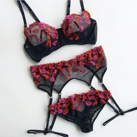 

Cathalem Lingerie for Women plus Size Embroidery G-stringPolyester fiberFor wearingDaily Valentines Lingerie for Women Heart Underwear Black Medium