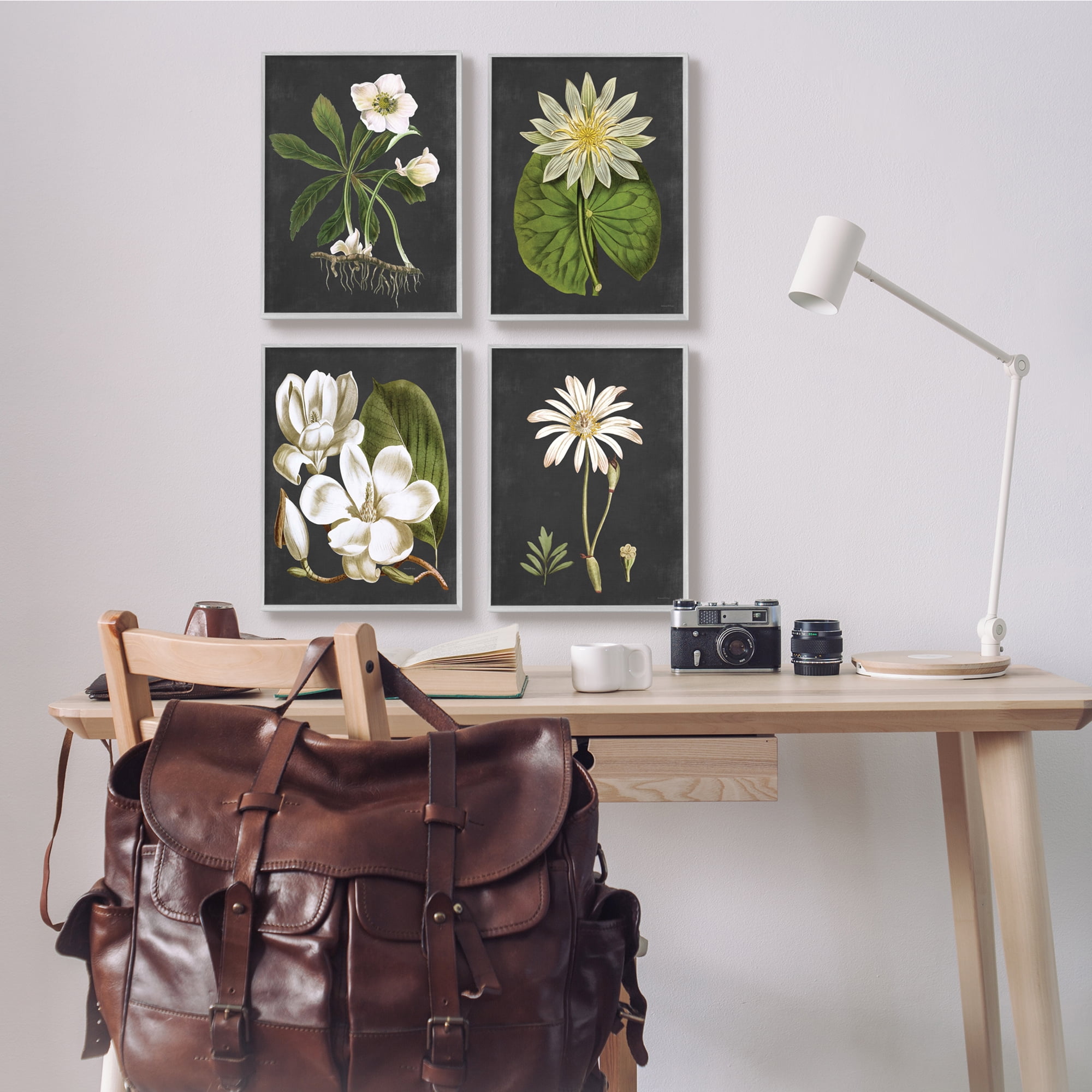 Stupell Industries Vintage White Florals over Distressed Grey Lotus Daisies, 11 x 14,Design by Lettered and Lined