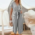 thumbnail image 7 of Maean Short Sleeve Jumpsuit for Women V Neck Button Bow Knot Straps Rompers Wide Leg Capri Pants with Pockets, 7 of 7