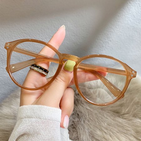 -1.0~-4.0 Reduces Eye Strain Black Round Frame UV Protection Anti Blue Light Flat Mirror Eyewear Myopia Glasses Vintage Eyeglasses BROWN STRENGTH 4.00