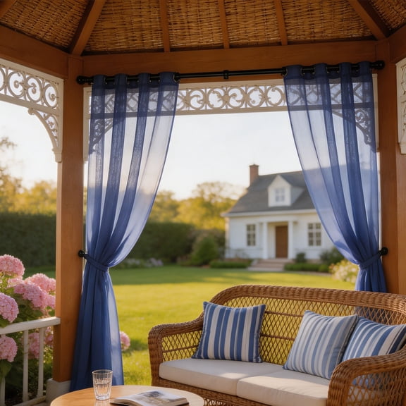 Waterproof Outdoor Sheer Curtains for Patio - 2 Panels Light Filtering Transparent Chiffon Window Drape For Outdoor Balcony Patio Modern Home Decor, Blue(95*52 in)No pole