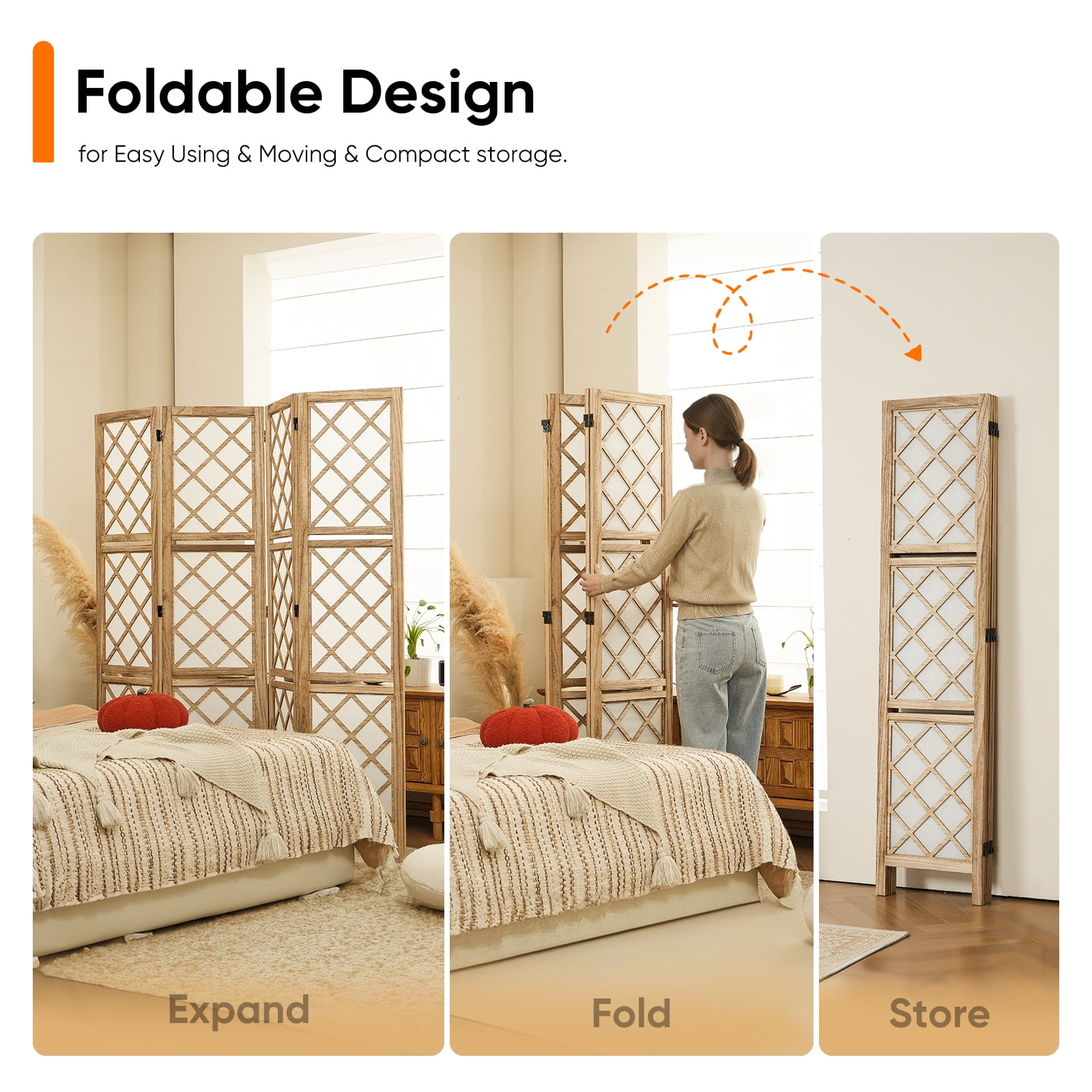 Jostyle 4/6 Panel Room Divider Privacy Screen with Storage Shelves Foldable Wood