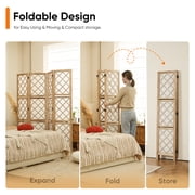 Jostyle 4 Panel Room Divider Privacy Screen with Storage Shelves Foldable with Natural Paulownia Wood Frame Diamond Pattern Non-Woven Fabric for Living Room, Bedroom, Office Espresso & White