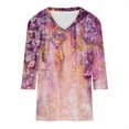 thumbnail image 5 of Women T-Shirts 3/4 Sleeve Flower Printed V-Neck Comfortable Casual Fashion T-Shirt Simple Outdoor Steetwear Ladies Dailywear, 5 of 5