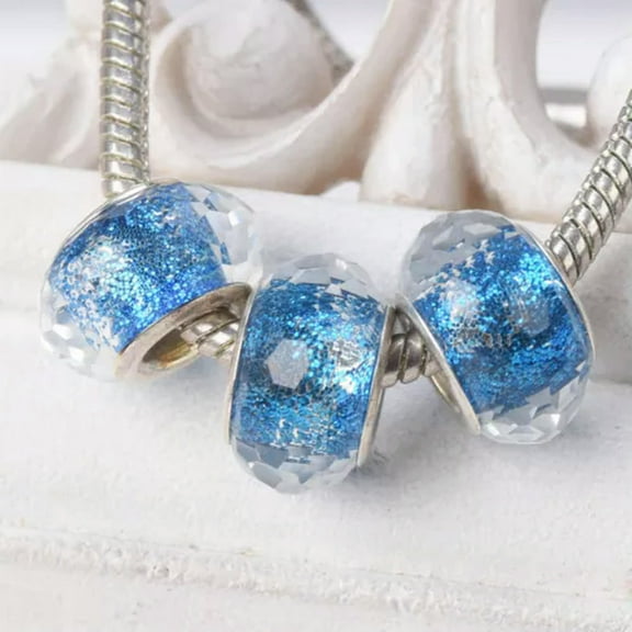 U8MO 10pcs Round Glittery Faceted Crystal Galss Loose European Charms Big Hole Beads-Peacock Blue