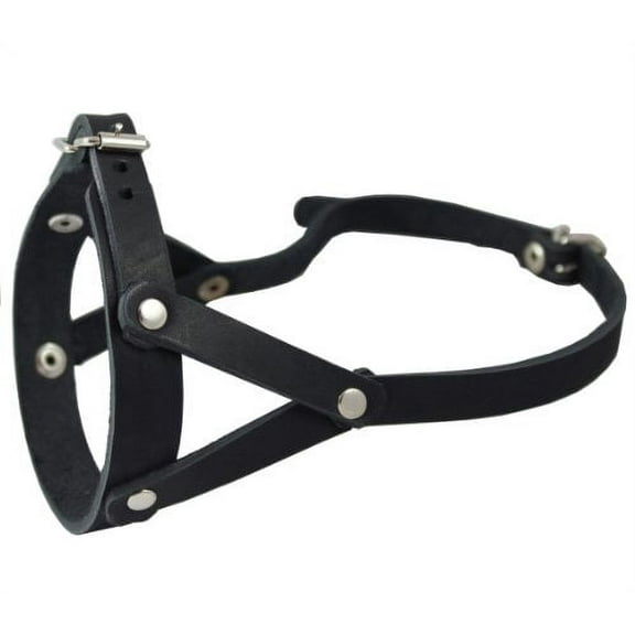 Adjustable Leather Loop Bite Bark Control Easy Fit Dog Muzzle Black. Fits 10.5"-12.5" Snout.