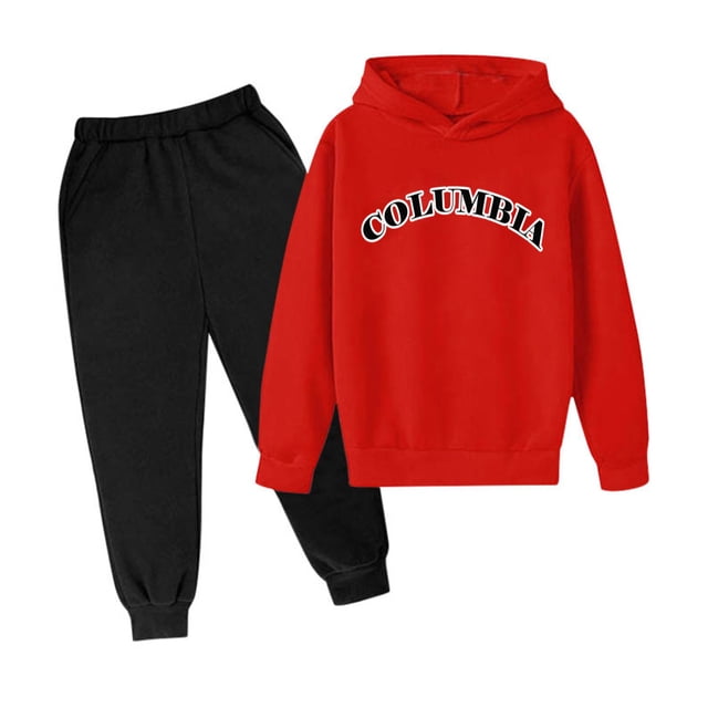 FhsagQ Outfits for Girls City Letter Printed Hoodie Set for Kids Features Girls Spring Outfits Size 7/8 Athletic Spring Red 120