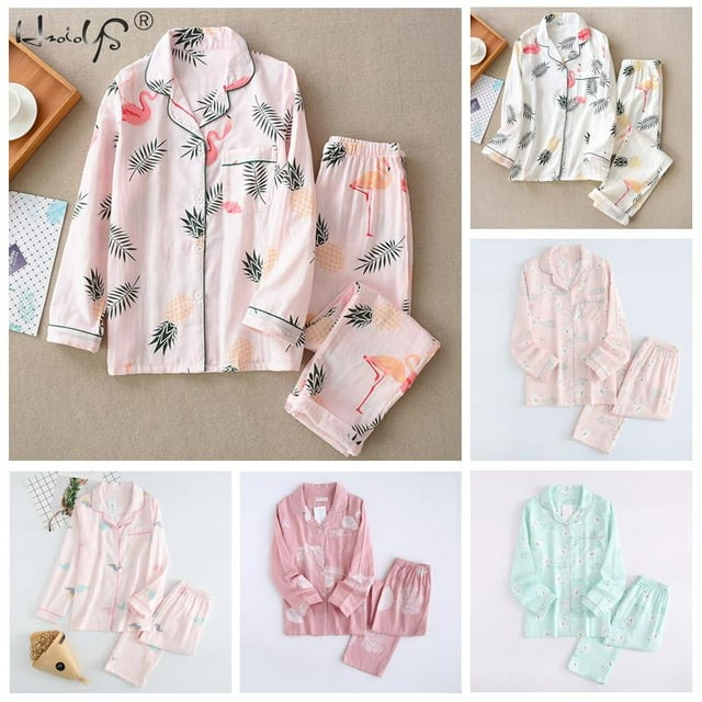 REDHOTYPE Nouveau Ensemble de Pyjama Confortable 100 % Coton pour Femmes 2 Pcs Manches Longues Pyjama Dessin Animé Ensemble de Maison