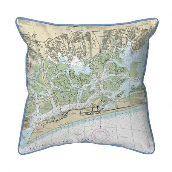 Betsy Drake Interiors E. Shinnecock Bay to Rockway Inlet S. Oyster Bay, NY Nautical Map Small Pillow 12x12