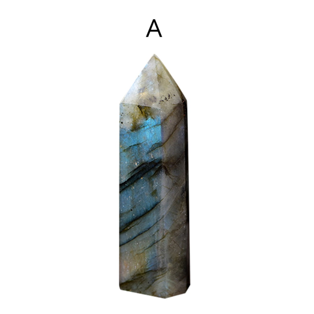 Natural Labradorite Moonstone Quartz Crystal Stone Point Heal Hexagonal Wand  GN 