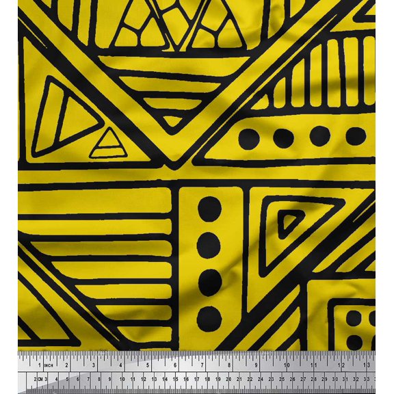 Soimoi Yellow Rayon Fabric Triangle Art Geometric Decor Fabric Printed Yard 42 Inch Wide