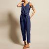 Pantalons pour Femmes Mode Été Décontractée Combinaison à Lacets Col en V Unie Marine m