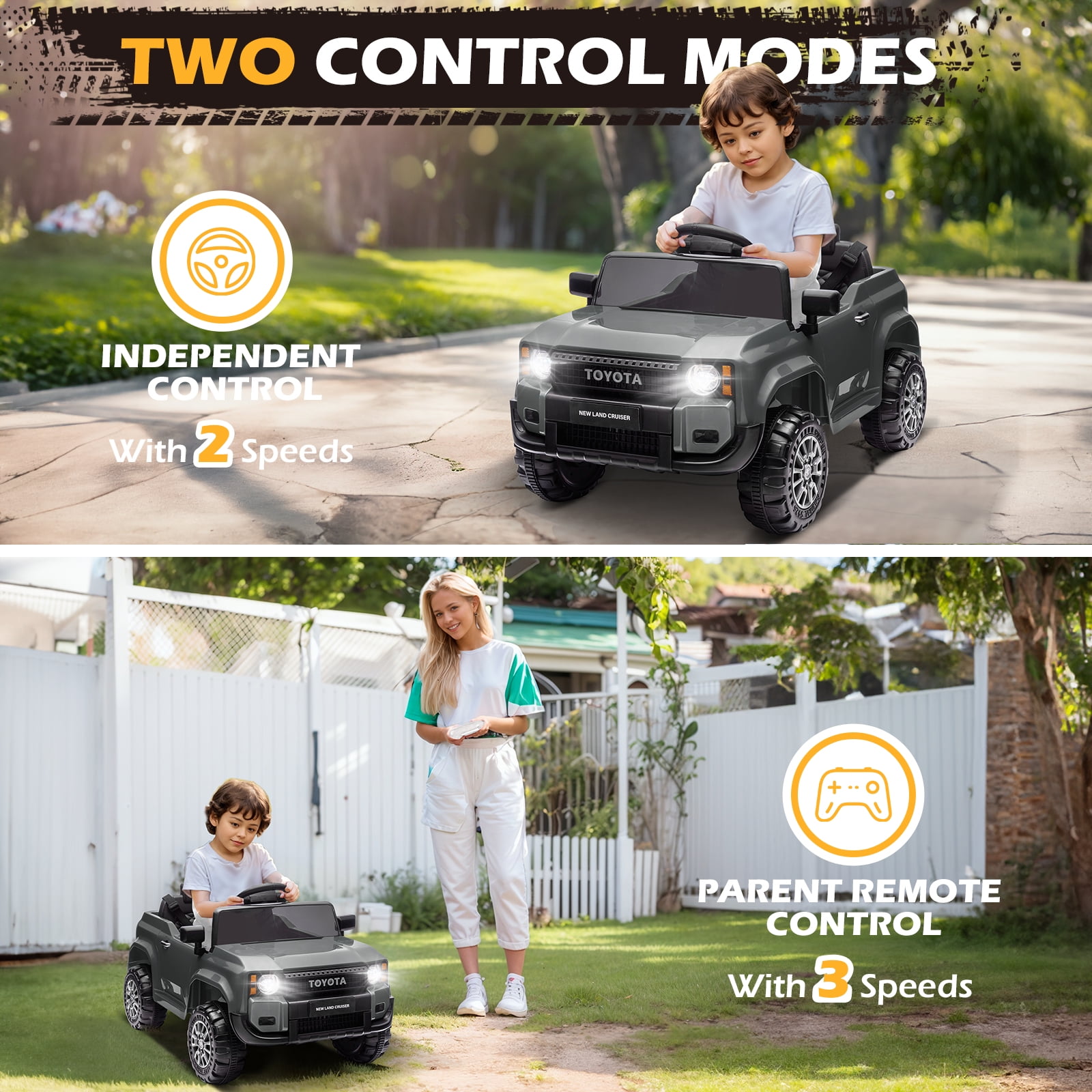 UBesGoo 12V Ride On Car Toys, Licensed Toyota Kids Powered Electric Car with Remote Control for Girls Boys, Gray