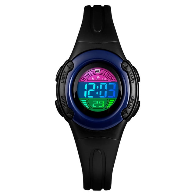 Reloj digital de plástico ABS para niños, pantalla LED de 12/24 horas, reloj de pulsera para niños con esfera redonda y resistente al agua Scienceny EL4555-01