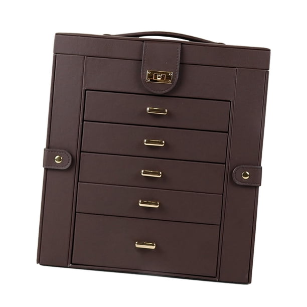 Joyero organizador de joyas de gran capacidad, joyero moderno de 6 capas café