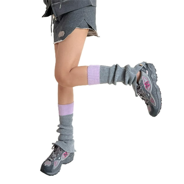 Kmbangi Women's Rib Knit Leg Warmers Cute Knee High Socks Boot Cuffs Two Tone Stockings with Button Decor
