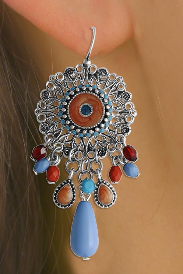 Beautiful "Dreamcatcher" Coral & Turquoise Color Beaded Necklace & Earring Set by