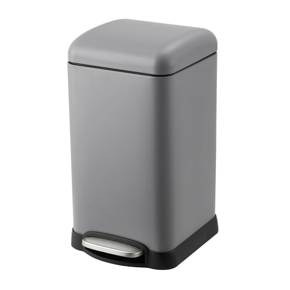 3.2 Gallon Trash Can with Inner Bucket, Stainless Steel Step On Garbage Can with Soft Close Lid for Bathroom, Bedroom, Kitchen, Office (Gray)