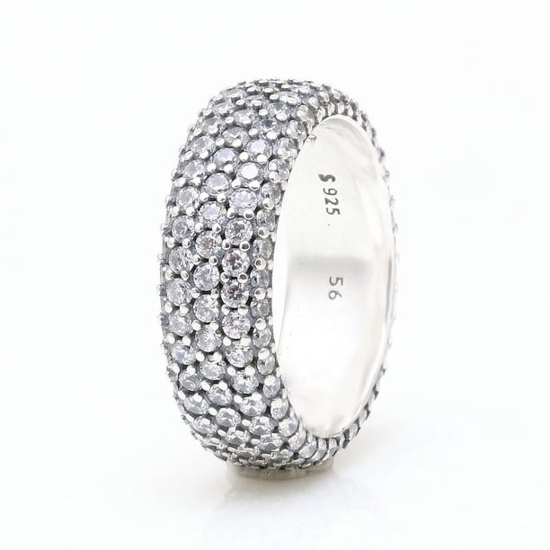 Anillo de plata con pavé de tres filas eterno bañado en plata, anillo de diamantes de lujo a la moda, regalo de poder para el dedo para mujeres