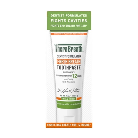 TheraBreath Fresh Breath Fluoride Free Toothpaste, Dentist Formulated, Mild Mint, 4 oz, 2 pack