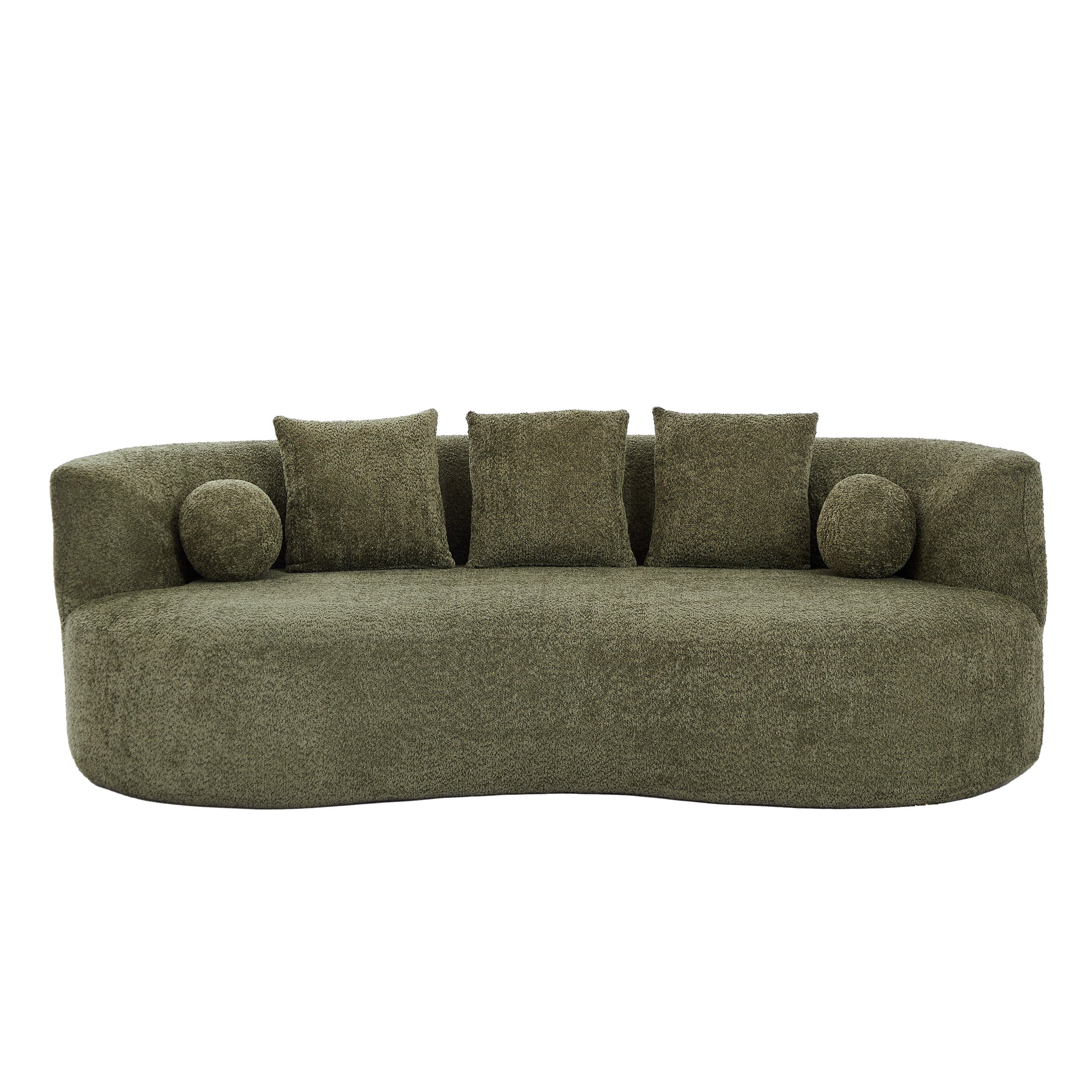 Christopher Knight Home 90" Curved Boucle Sofa with Pillows, Modern 3-Seat Upholstered Couch, Forest Green