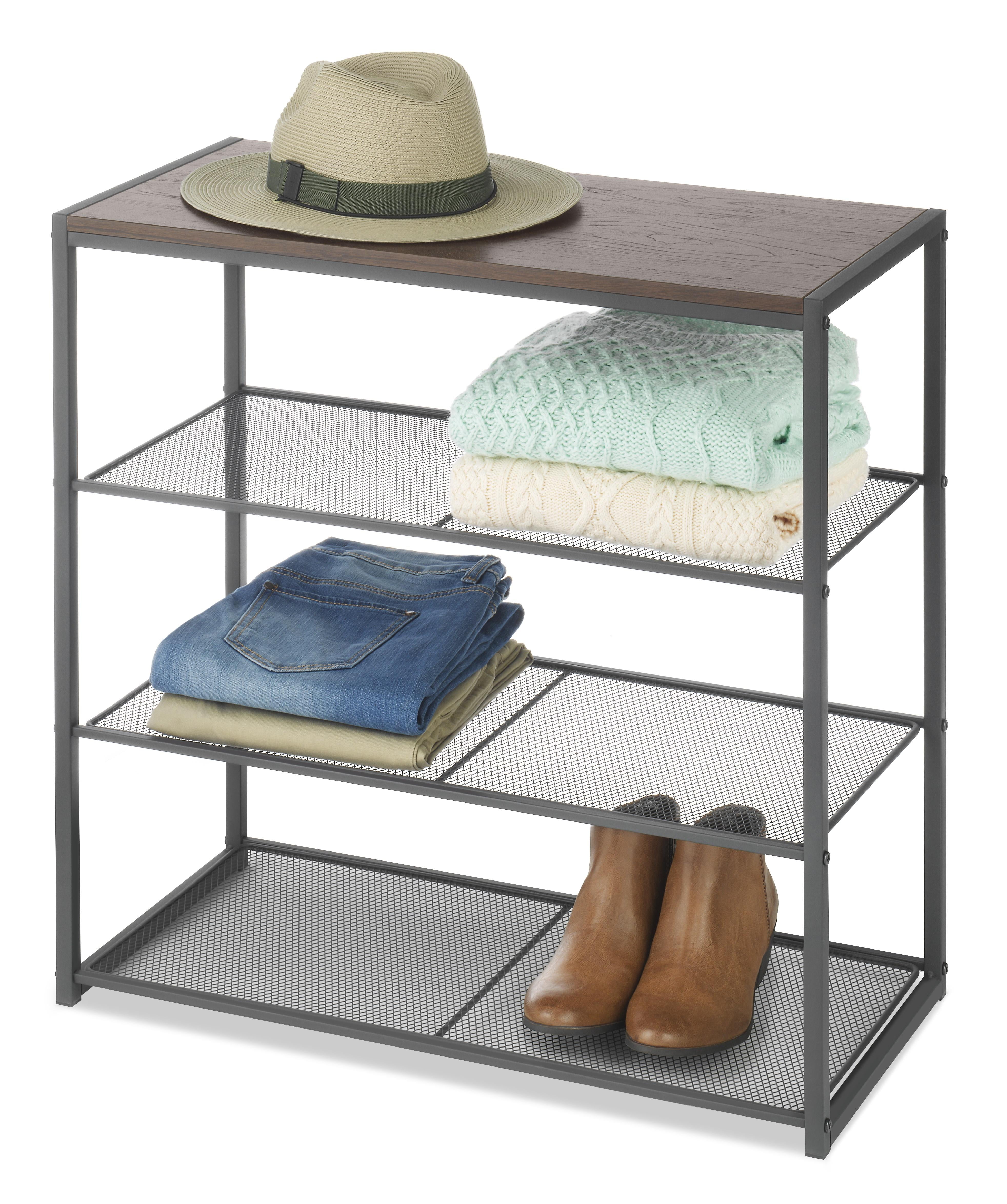 Whitmor 4-Tier Wood & Metal Mesh Shelf - Adult Use - Tan Whitmor 4-Tier Wood & Metal Mesh Shelf - Adult Use - Tan