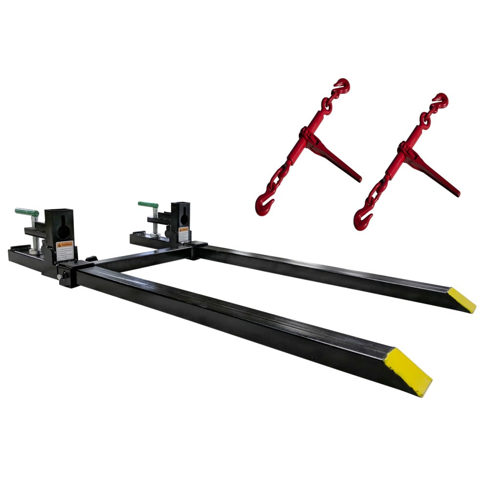 Clamp on Pallet Forks w/ Adjustable Stabilizer Bar & Ratchet Binders