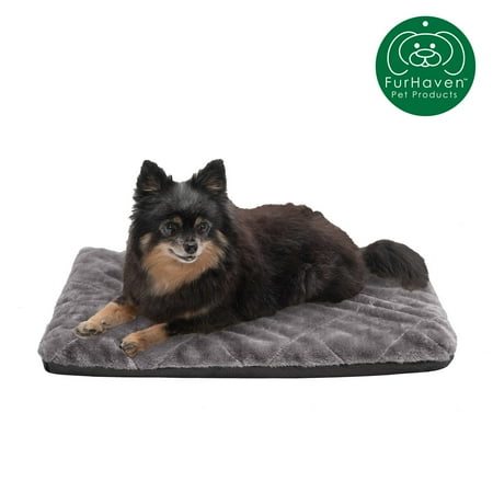 FurHaven Pet Kennel Pad | Orthopedic Faux Fur Pet Mattress for Crates & Kennels, Silver, Small