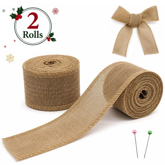 Ribbons for Craft Gift Wrapping Burlap Wired Ribbon Christmas Garland with for DIY Craft Thin Tree Ribbon 2 Rolls