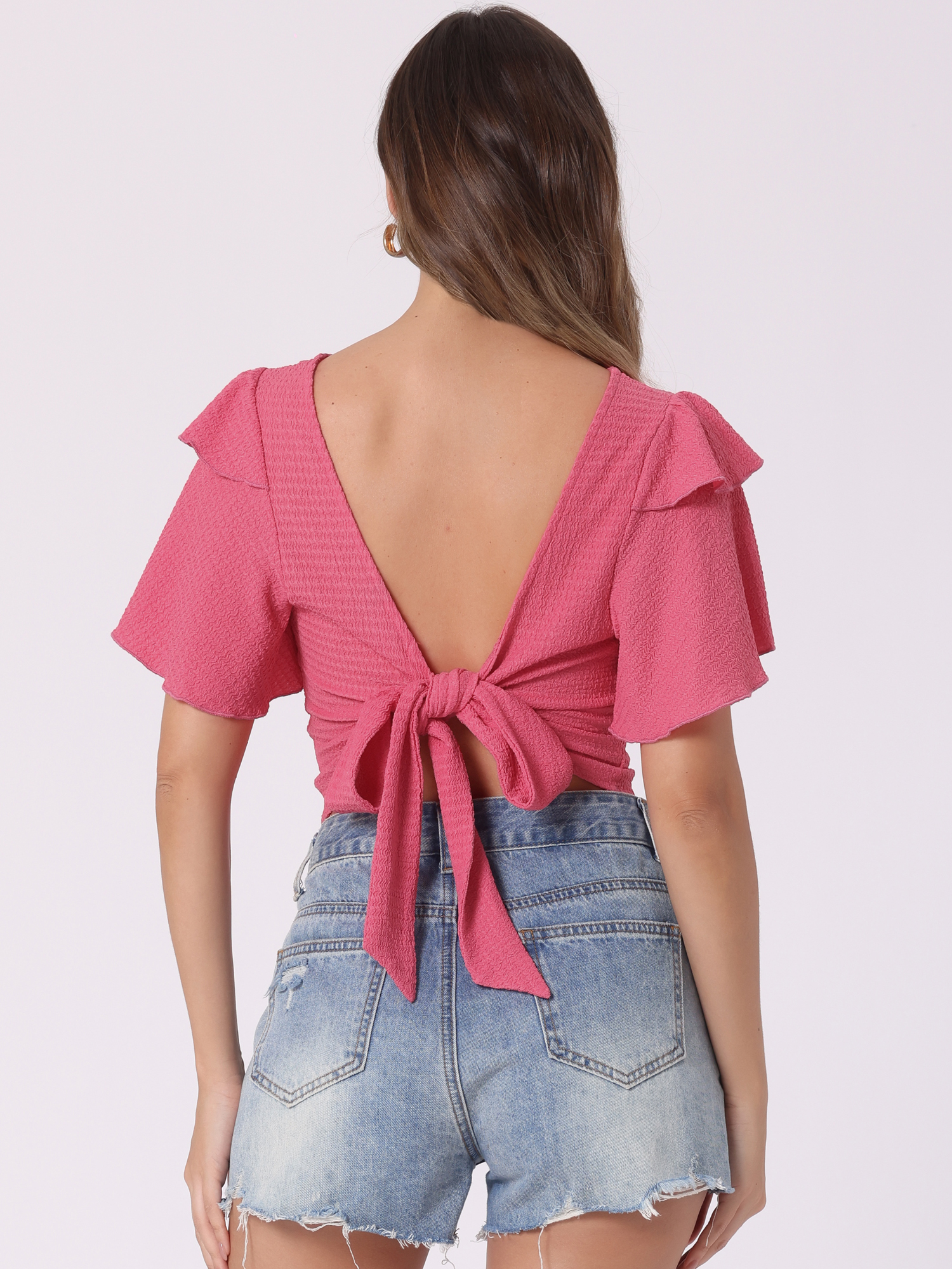 DARING DIVA Changeable Neckline Flutter Sleeve Crop Top XL Hot Pink