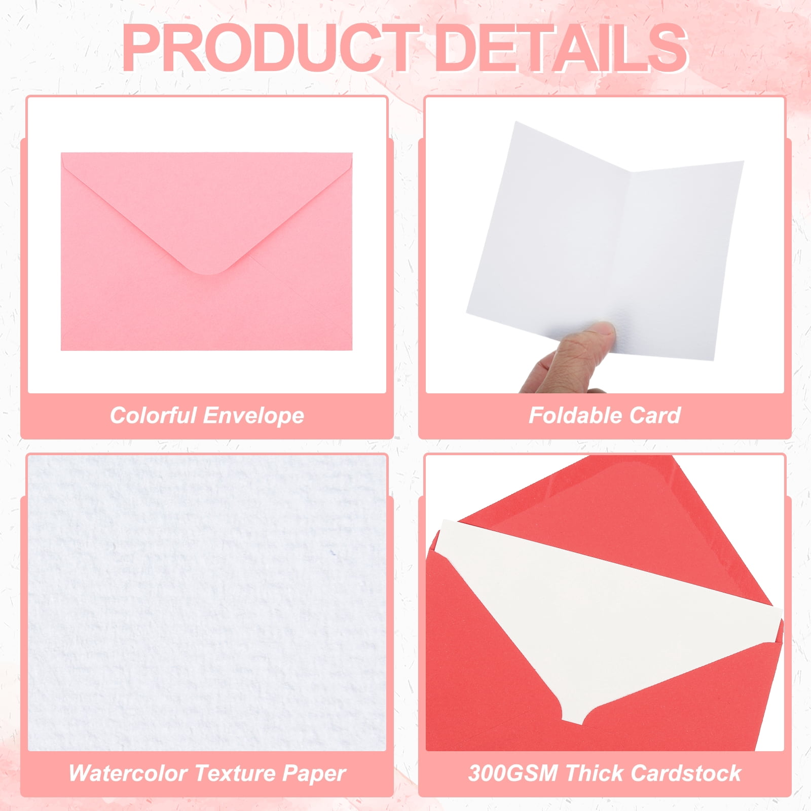 4x6 Inch Pure Cotton Watercolor Cards, 100 Sets Postcards with Envelopes 92lb/250 GSM for Art Painting Creative Thank Notes, Pink