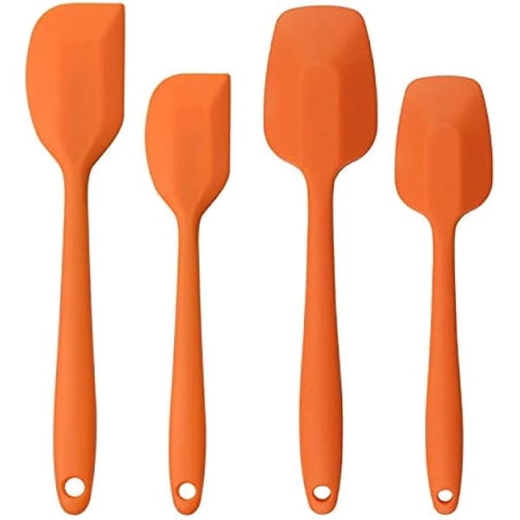Silicone Spatulas Set, Rubber Spoon Spatula Heat Resistant Spoonula One Piece Design Seamless Spatula Non-Stick Scrapers Baking Mixing Tool (Orange Set)