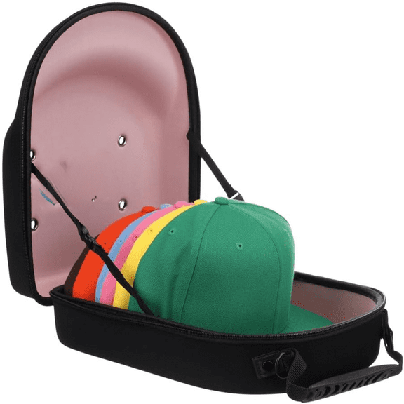 Hat Travel Case – Baseball Cap Carrier for 6 Hats, Durable Black Exterior with Pink Interior, Storage with Handle & Adjustable Shoulder Strap, Hard Hat Organizer for Travel & Closet