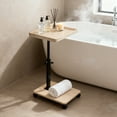 thumbnail image 4 of Beuway Edge-Raised C-Shaped Side Table with Wheels,Height Adjustable & 360°Swivel Top End Table(Beige Grain), 4 of 11
