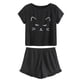 thumbnail image 1 of sweethay Conjunto de ropa de dormir informal para mujer, pijama de manga corta con dibujos animados, pantalones cortos conjuntos de ropa negro SG, 1 of 6