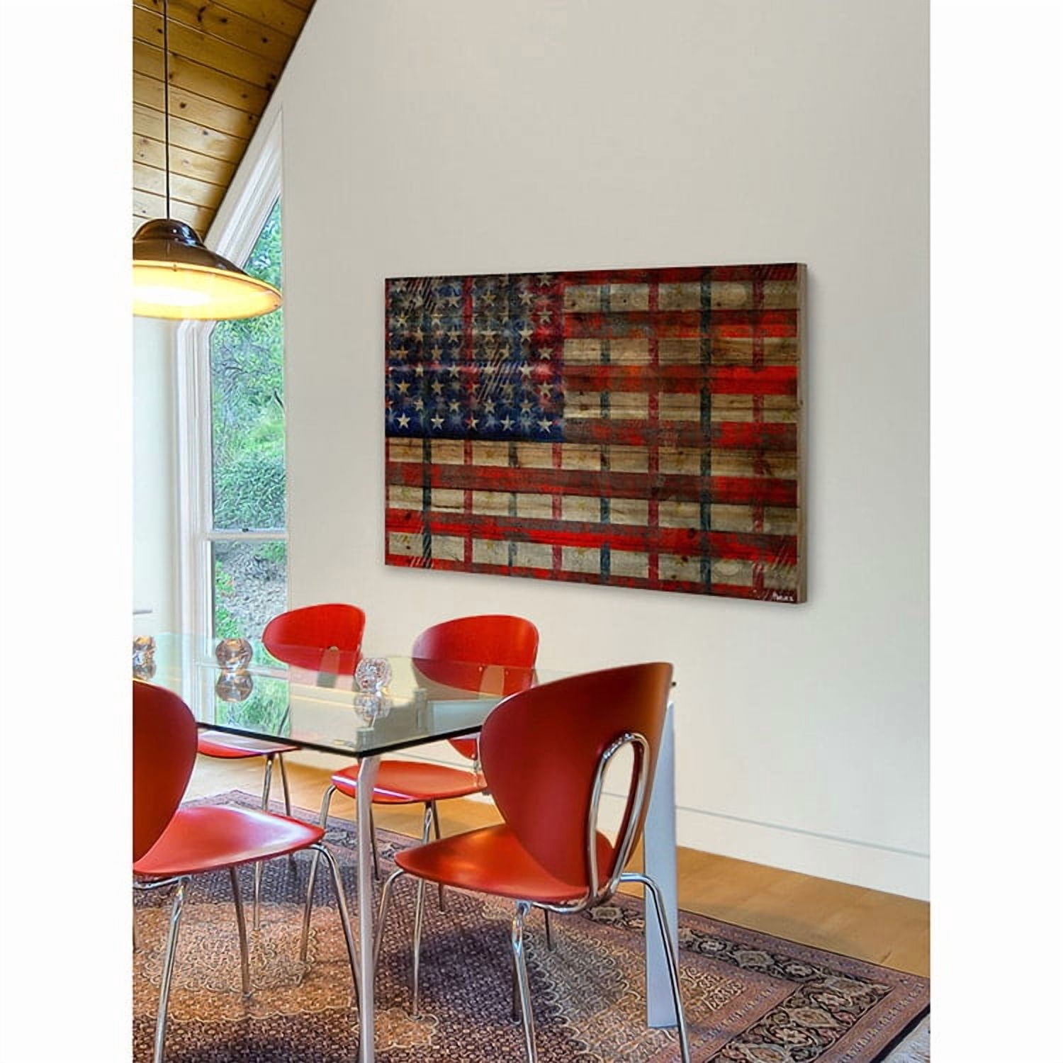Parvez Michel Inc Parvez Taj - "Striped Flag" Print on Natural Pine Wood