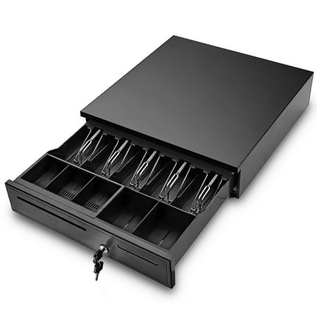 POS Cash Register Drawer Box (Black) RJ-11 Key Lock with 5 Bills & Removable Coin Trays Compatible with Star Epson Citizen Receipt Thermal Printer For Restaurant Koisk (Best Pos App For Restaurant)