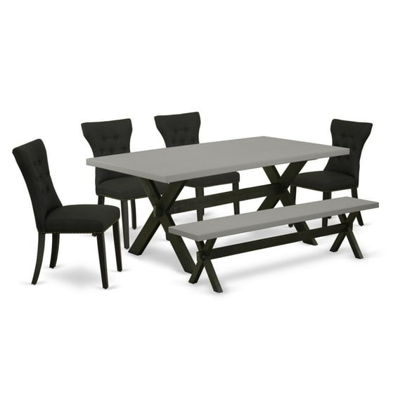 East West Furniture X-Style 6-piece Wood Dining Set with Fabric Seat in Black