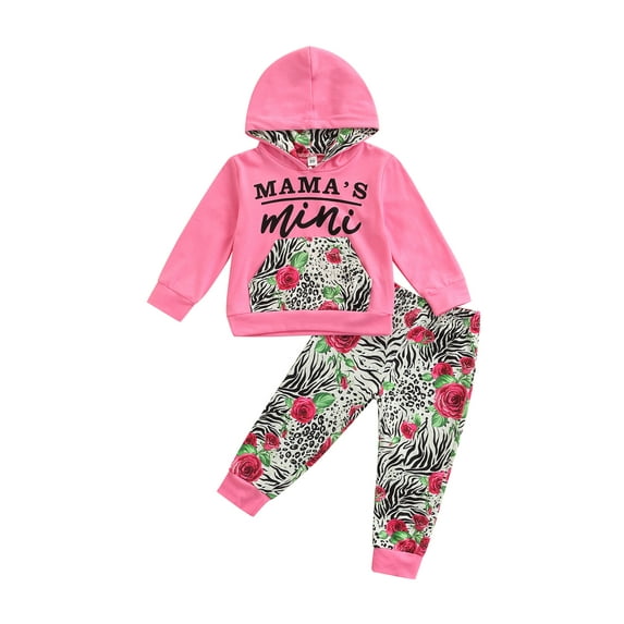 Liacowi Toddlers Baby Girl 2PCS Outfits Flower Print Long Sleeve Hooded Tops + Elastic Waist Pants Set
