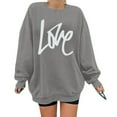 thumbnail image 2 of Tisuna Oversized Crewneck Sweatshirt For Women Love Letter Print Long Sleeve Pullover Tops Fashion Comfortable Ladies Valentine'S Loose Fit Outfits Grey Size Xxl, 2 of 5